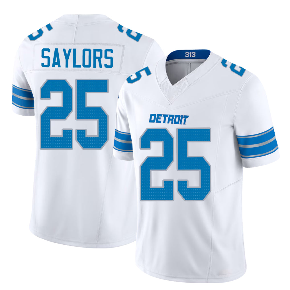 Detroit #25 Saylors Player Football V Neck Short Sleeve White Jersey Jacob For Men Youth Women Gift