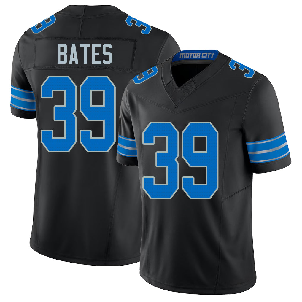 Detroit #39 Bates Player Football V Neck Short Sleeve Black Jersey Jake For Men Youth Women Gift