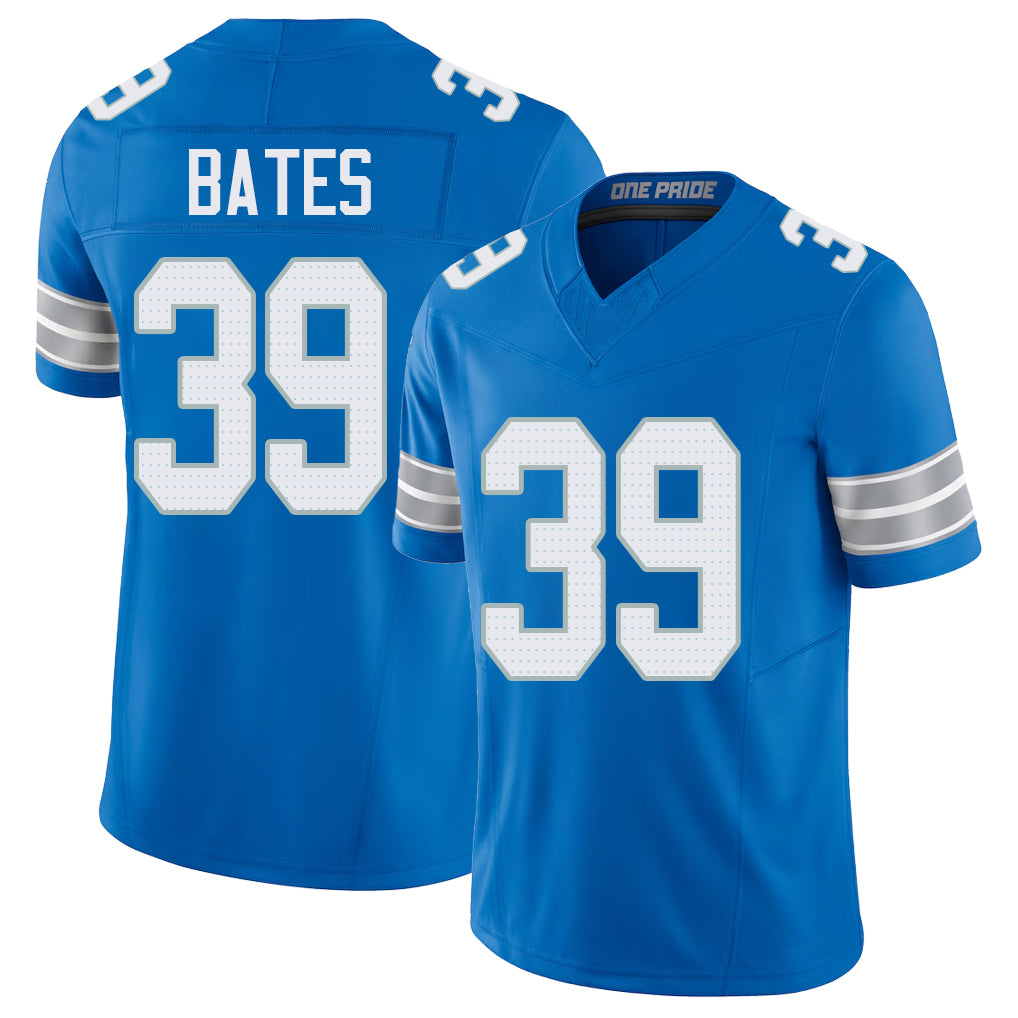 Detroit #39 Bates Player Football V Neck Short Sleeve Blue Jersey Jake For Men Youth Women Gift