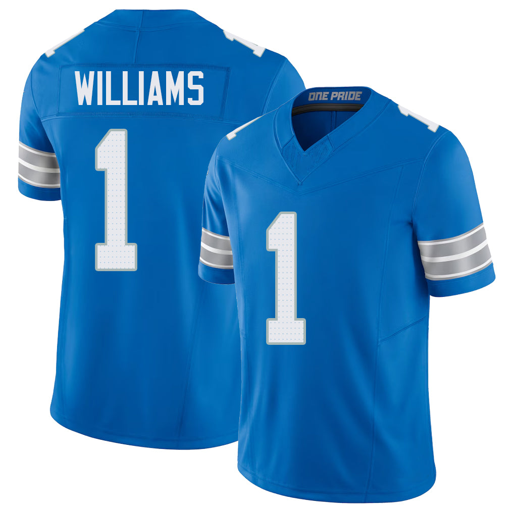 Detroit #1 Williams Player Football V Neck Short Sleeve Blue Jersey Jameson For Men Youth Women Gift