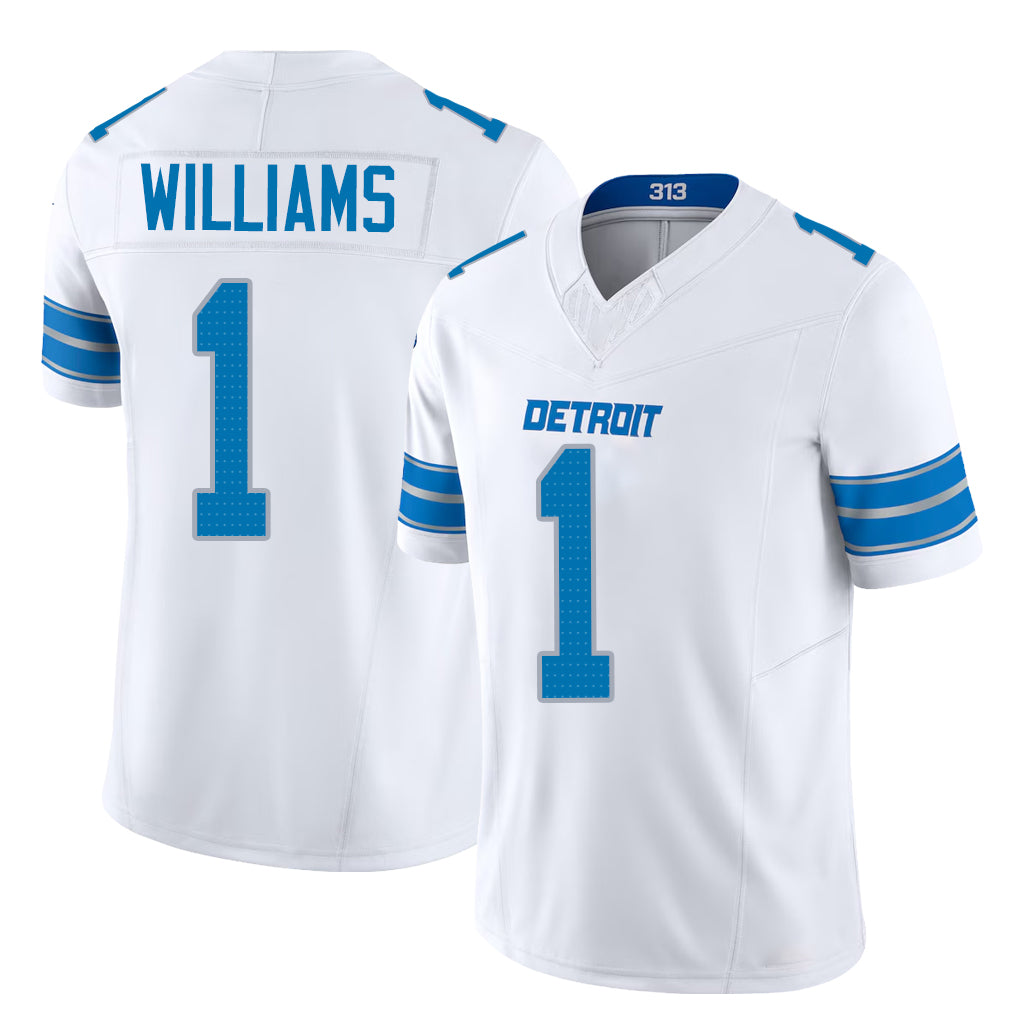Detroit #1 Williams Player Football V Neck Short Sleeve White Jersey Jameson For Men Youth Women Gift