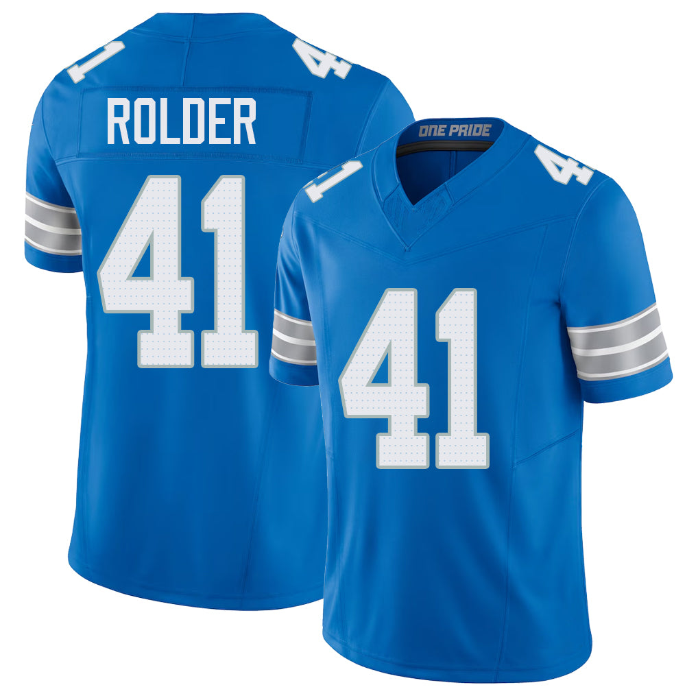 Detroit #41 Rolder Player Football V Neck Short Sleeve Blue Jersey Jimmy For Men Youth Women Gift