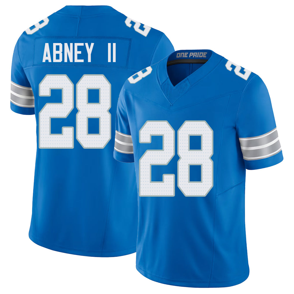 Detroit #28 Abney II Player Football V Neck Short Sleeve Blue Jersey Keith For Men Youth Women Gift