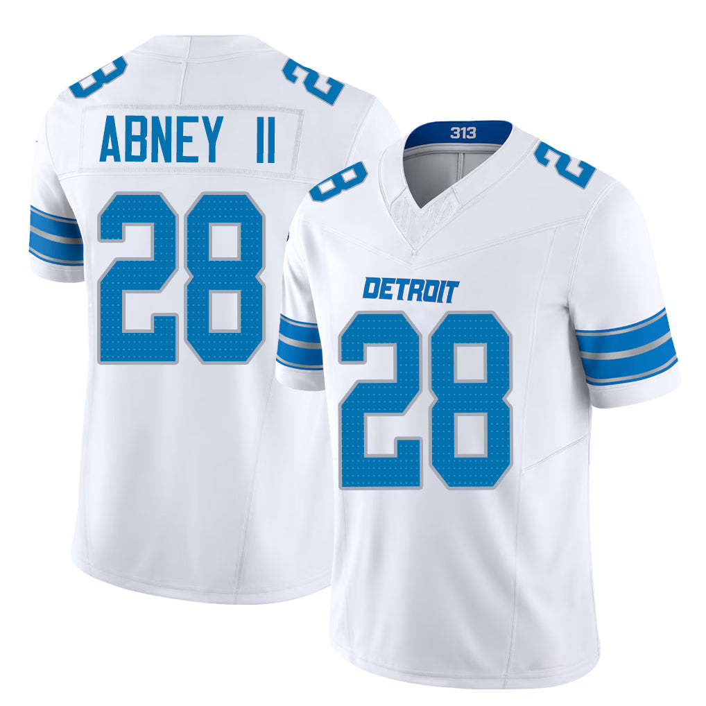 Detroit #28 Abney II Player Football V Neck Short Sleeve White Jersey Keith For Men Youth Women Gift