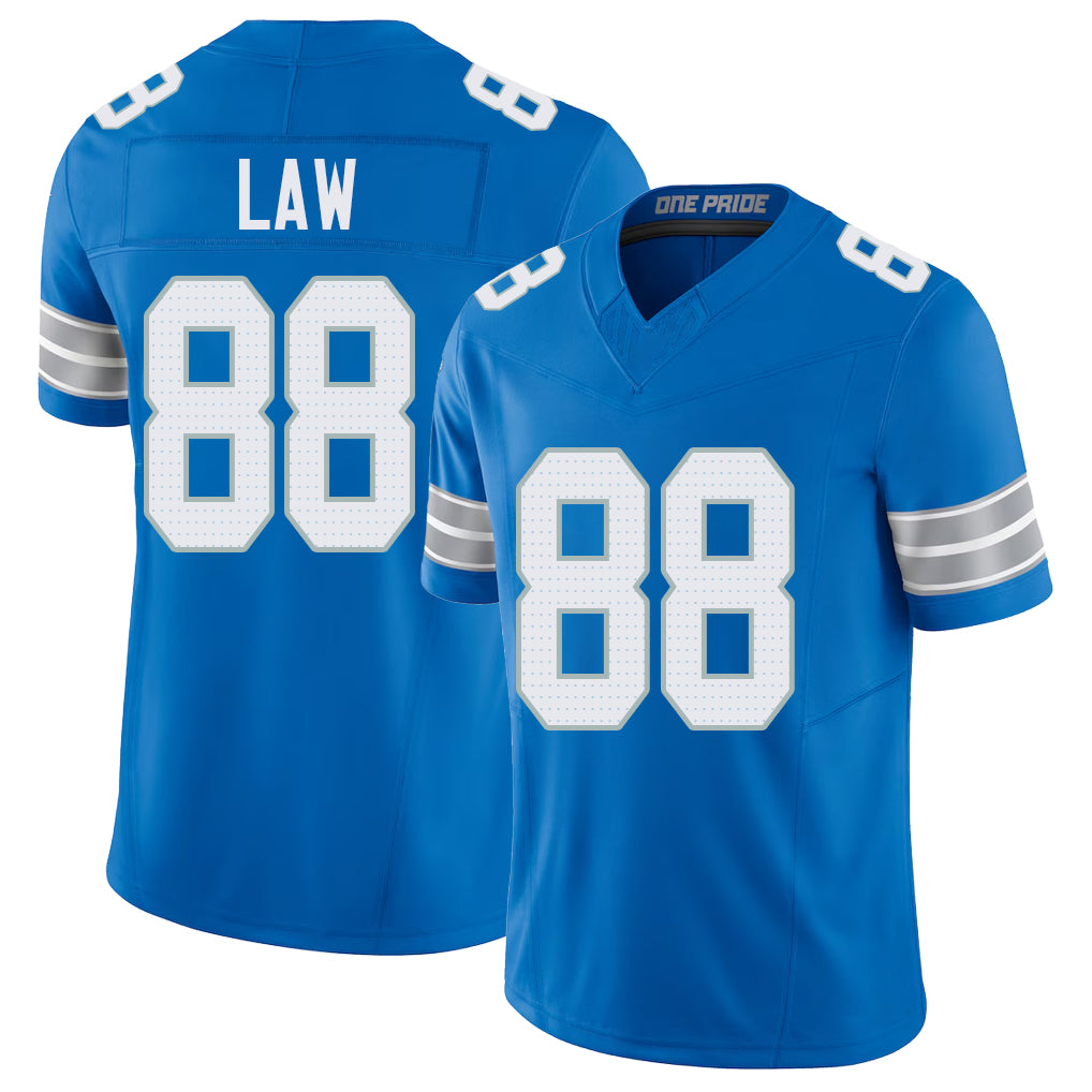 Detroit #88 Law Player Football V Neck Short Sleeve Blue Jersey Kendrick For Men Youth Women Gift