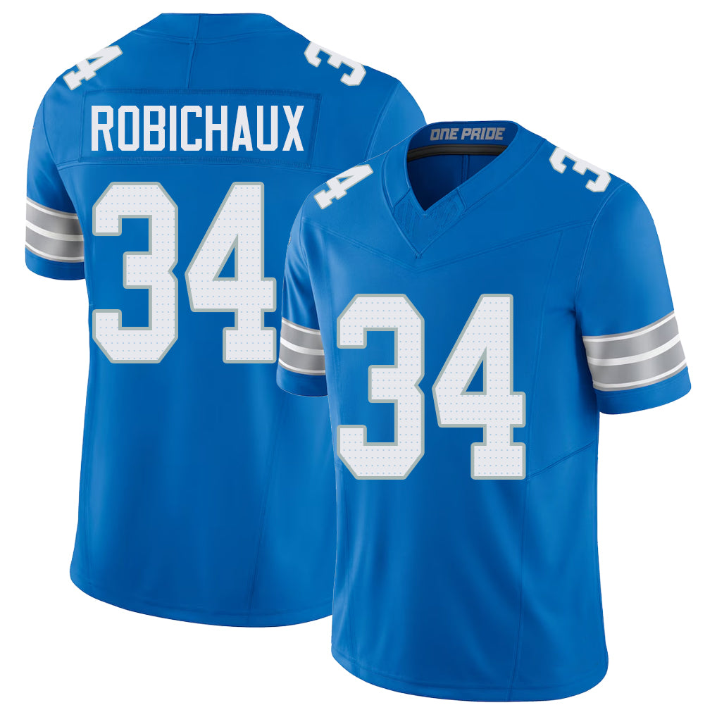 Detroit #34 Robichaux Player Football V Neck Short Sleeve Blue Jersey Kye For Men Youth Women Gift