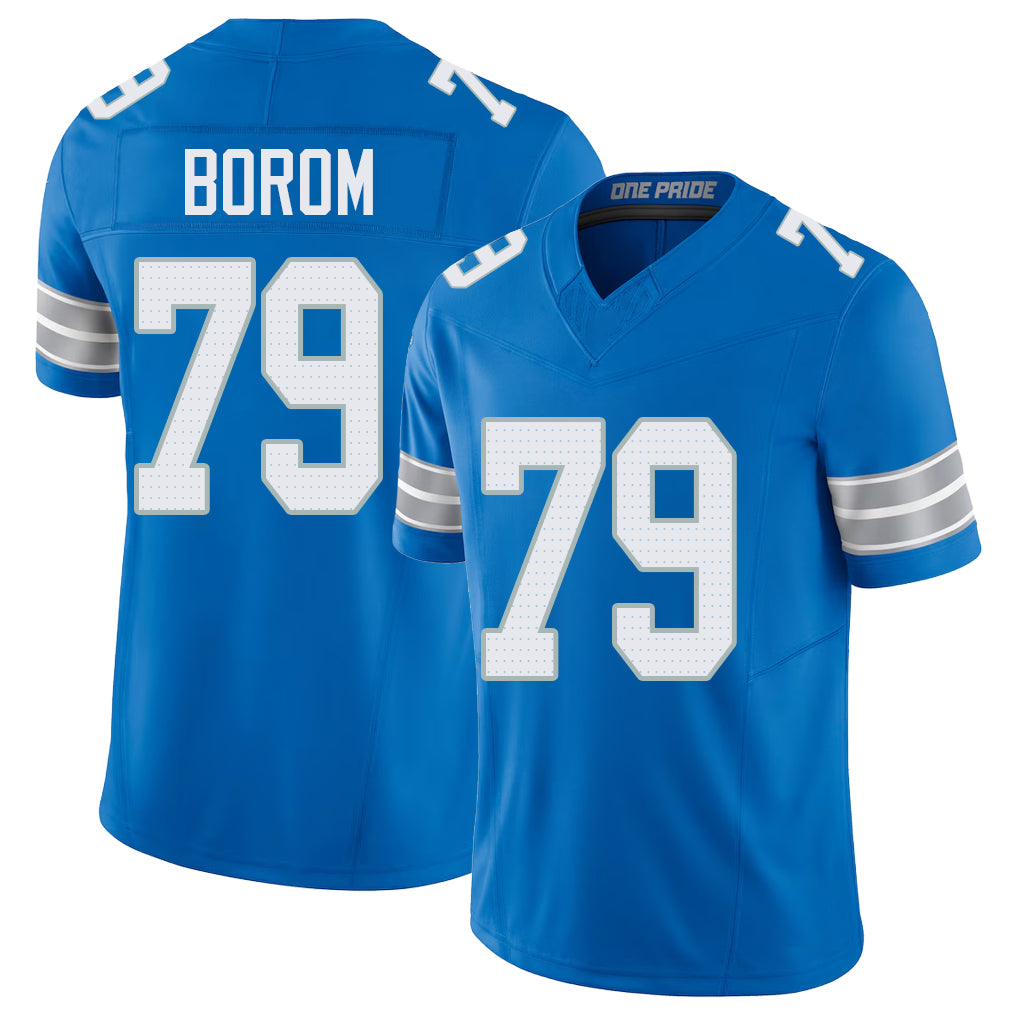 Detroit #79 Borom Player Football V Neck Short Sleeve Blue Jersey Larry For Men Youth Women Gift