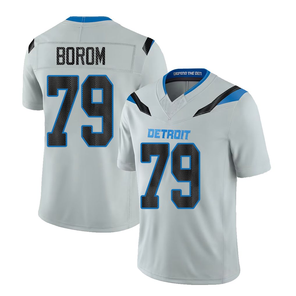 Detroit #79 Borom Player Football V Neck Short Sleeve Silver Jersey Larry For Men Youth Women Gift