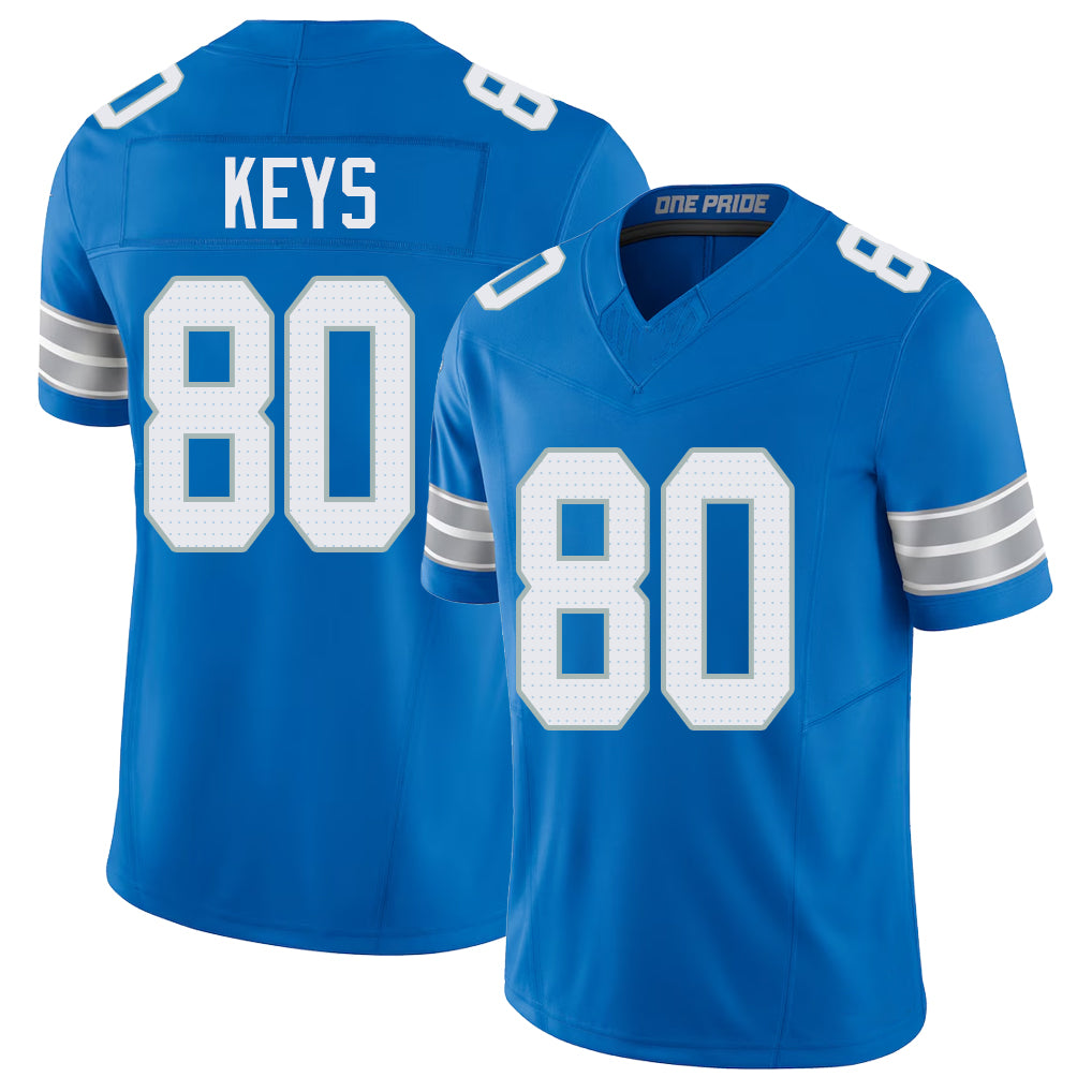 Detroit #80 Keys Player Football V Neck Short Sleeve Blue Jersey Lawrence For Men Youth Women Gift