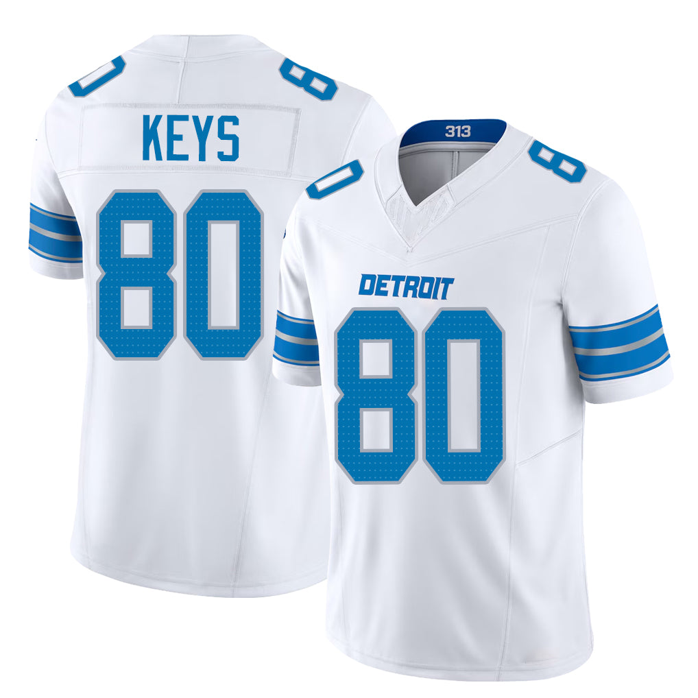 Detroit #80 Keys Player Football V Neck Short Sleeve White Jersey Lawrence For Men Youth Women Gift