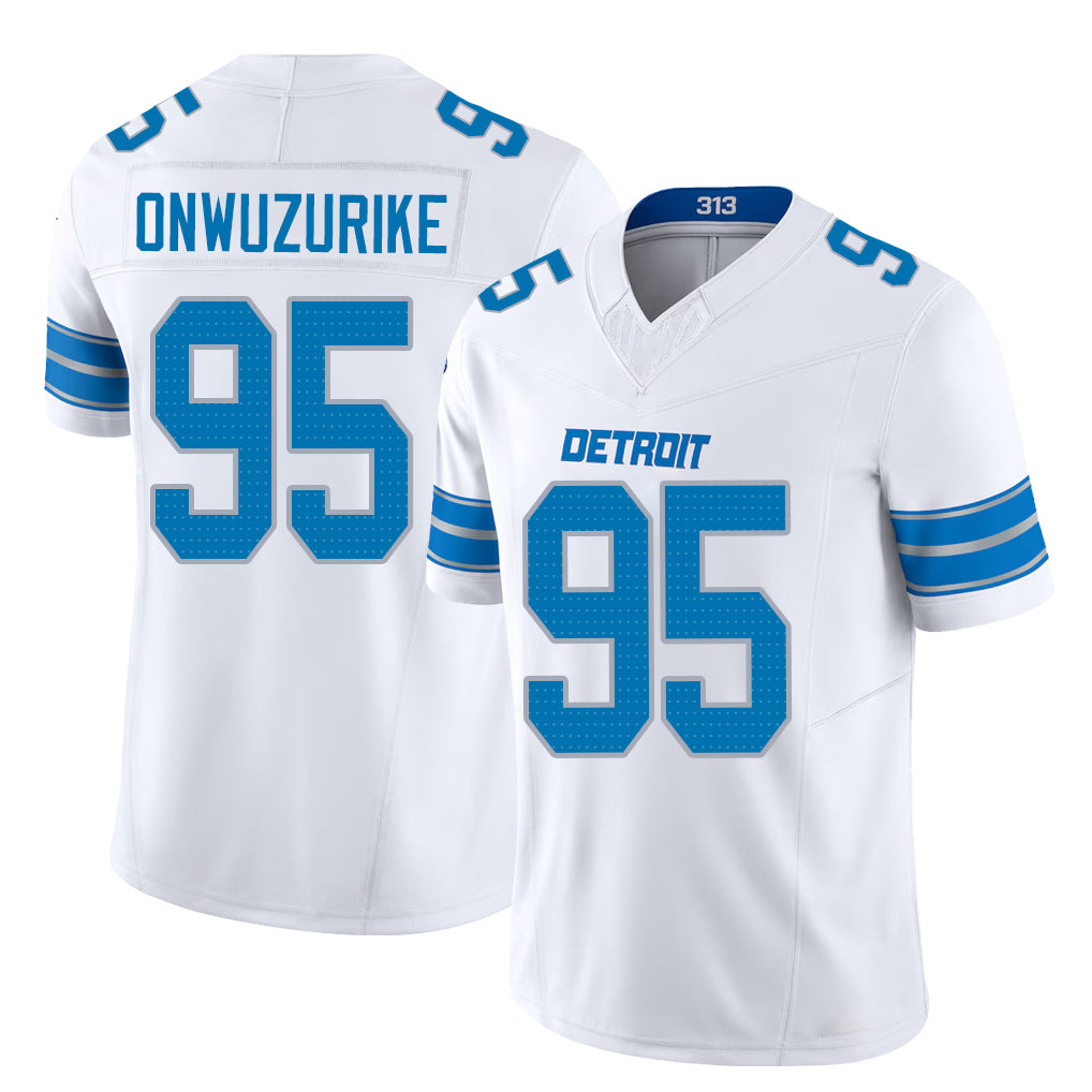 Detroit #95 Onwuzurike Player Football V Neck Short Sleeve White Jersey Levi For Men Youth Women Gift
