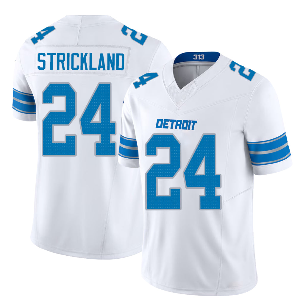 Detroit #24 Strickland Player Football V Neck Short Sleeve White Jersey Loren For Men Youth Women Gift
