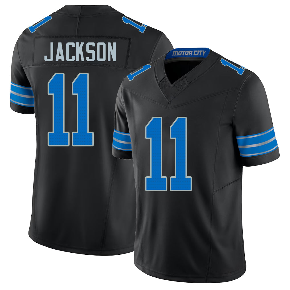 Detroit #11 Jackson Player Football V Neck Short Sleeve Black Jersey Lucky For Men Youth Women Gift