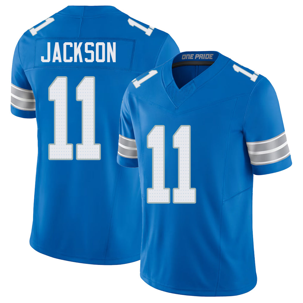 Detroit #11 Jackson Player Football V Neck Short Sleeve Blue Jersey Lucky For Men Youth Women Gift