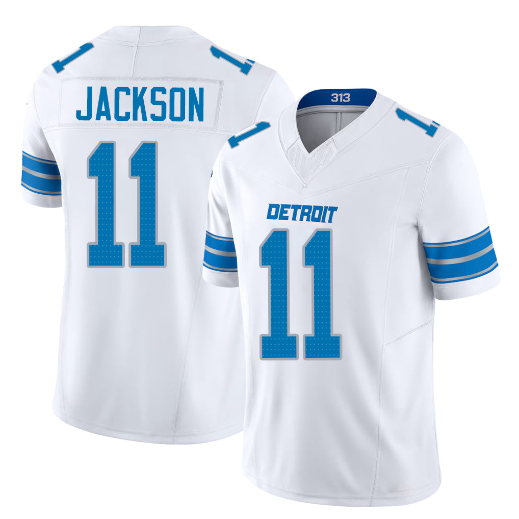 Detroit #11 Jackson Player Football V Neck Short Sleeve White Jersey Lucky For Men Youth Women Gift
