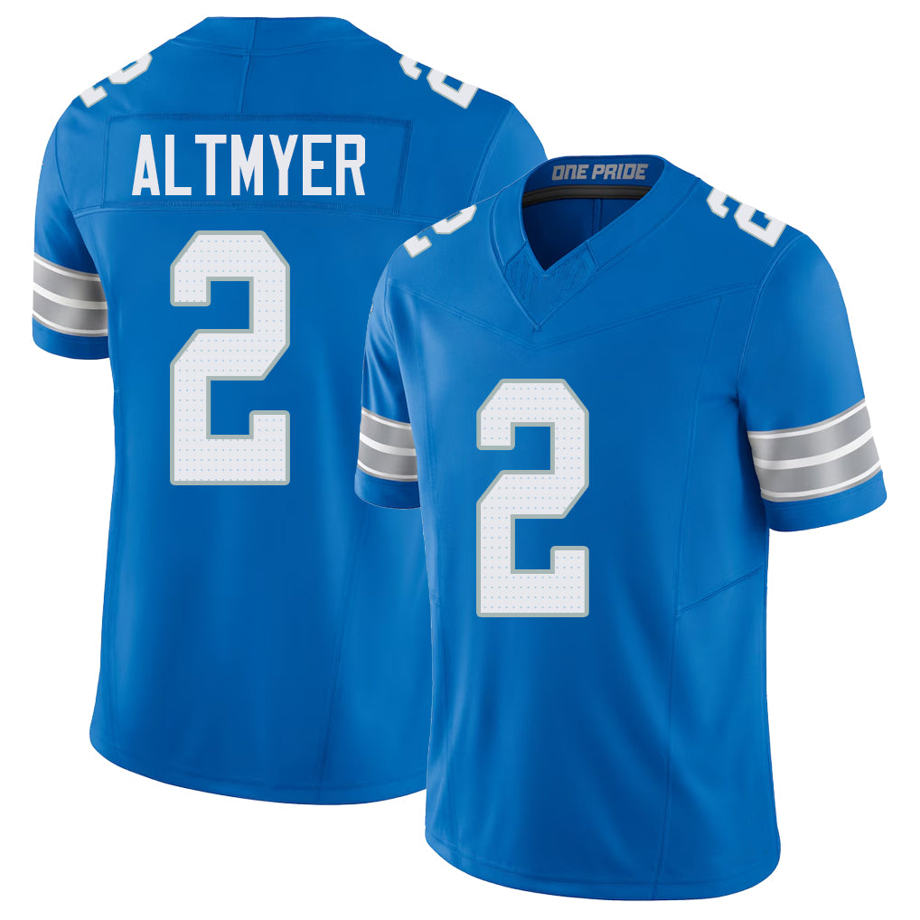 Detroit #2 Altmyer Player Football V Neck Short Sleeve Blue Jersey Luke For Men Youth Women Gift