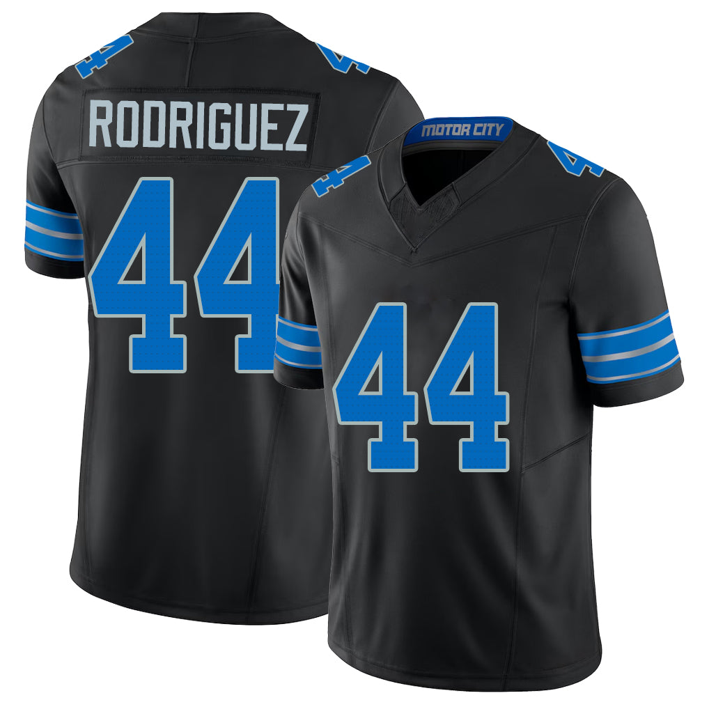Detroit #44 Rodriguez Player Football V Neck Short Sleeve Black Jersey Malcolm For Men Youth Women Gift