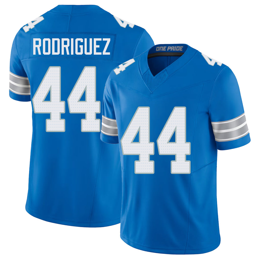 Detroit #44 Rodriguez Player Football V Neck Short Sleeve Blue Jersey Malcolm For Men Youth Women Gift