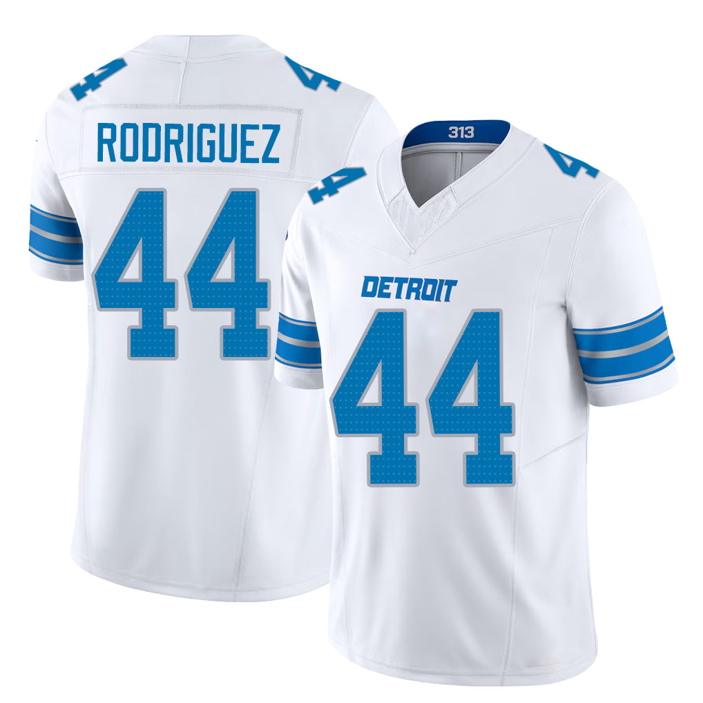 Detroit #44 Rodriguez Player Football V Neck Short Sleeve White Jersey Malcolm For Men Youth Women Gift