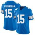 Detroit #15 Cunningham Player Football V Neck Short Sleeve Blue Jersey Malik For Men Youth Women Gift