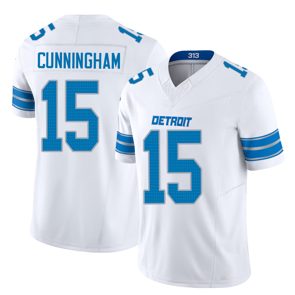 Detroit #15 Cunningham Player Football V Neck Short Sleeve White Jersey Malik For Men Youth Women Gift