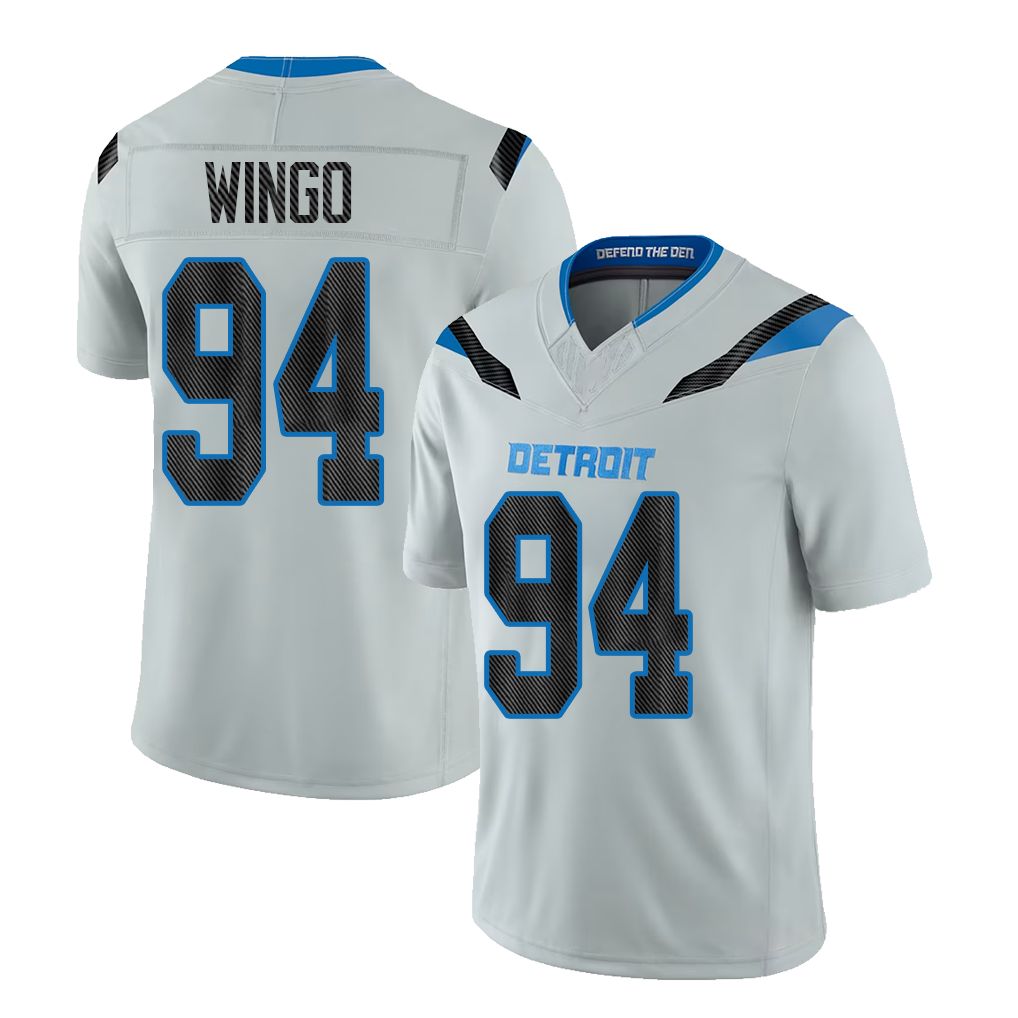 Detroit #94 Wingo Player Football V Neck Short Sleeve Silver Jersey Mekhi For Men Youth Women Gift