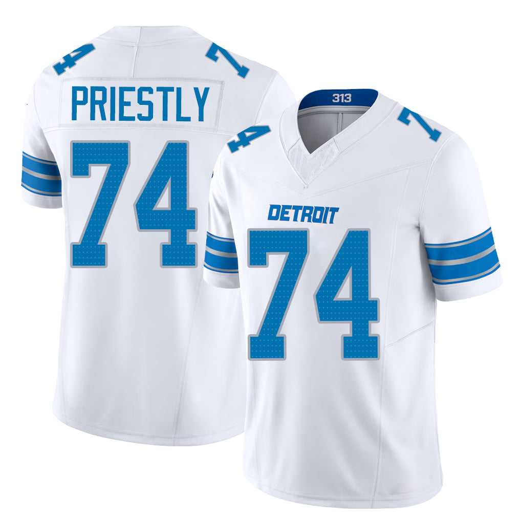 Detroit #74 Priestly Player Football V Neck Short Sleeve White Jersey Melvin For Men Youth Women Gift