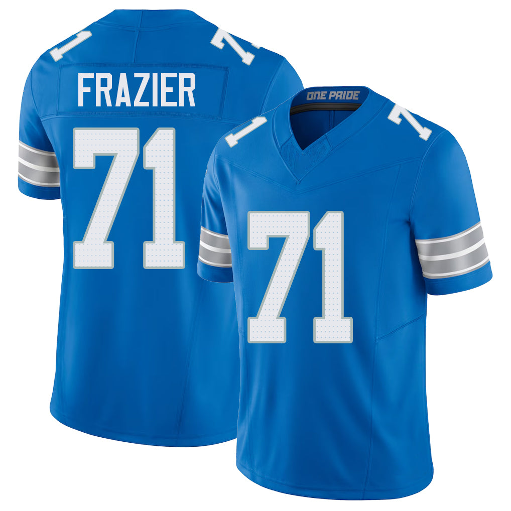 Detroit #71 Frazier Player Football V Neck Short Sleeve Blue Jersey Miles For Men Youth Women Gift