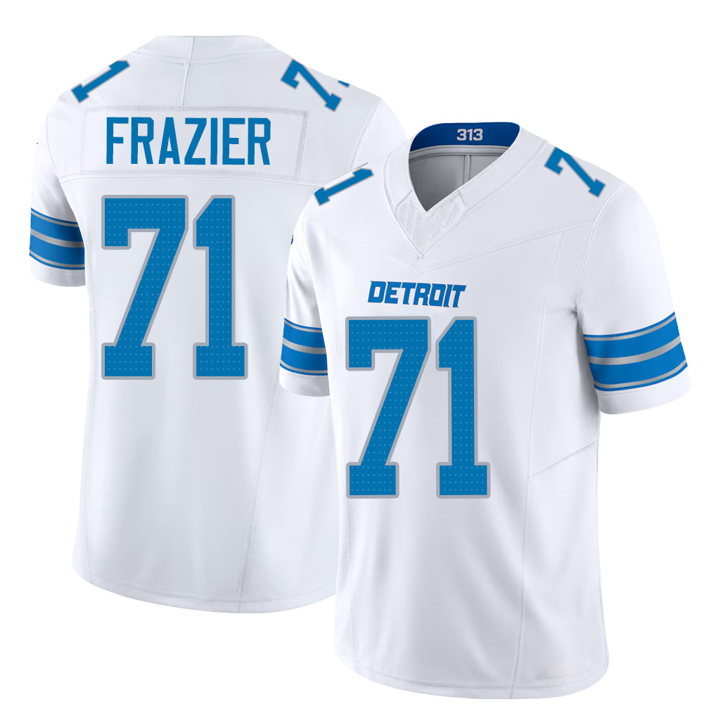 Detroit #71 Frazier Player Football V Neck Short Sleeve White Jersey Miles For Men Youth Women Gift