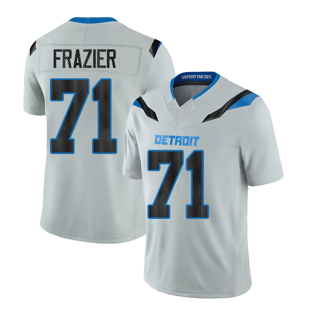 Detroit #71 Frazier Player Football V Neck Short Sleeve Silver Jersey Miles For Men Youth Women Gift