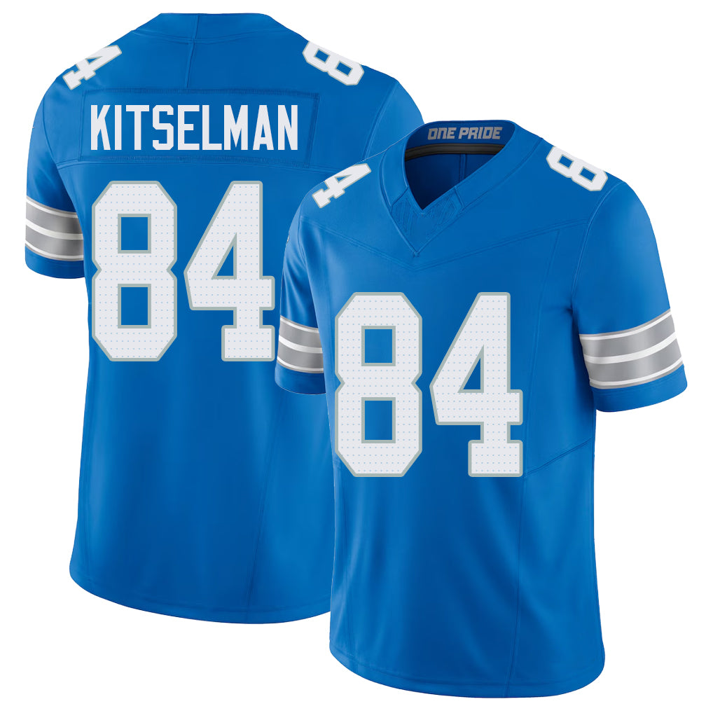 Detroit #84 Kitselman Player Football V Neck Short Sleeve Blue Jersey Miles For Men Youth Women Gift