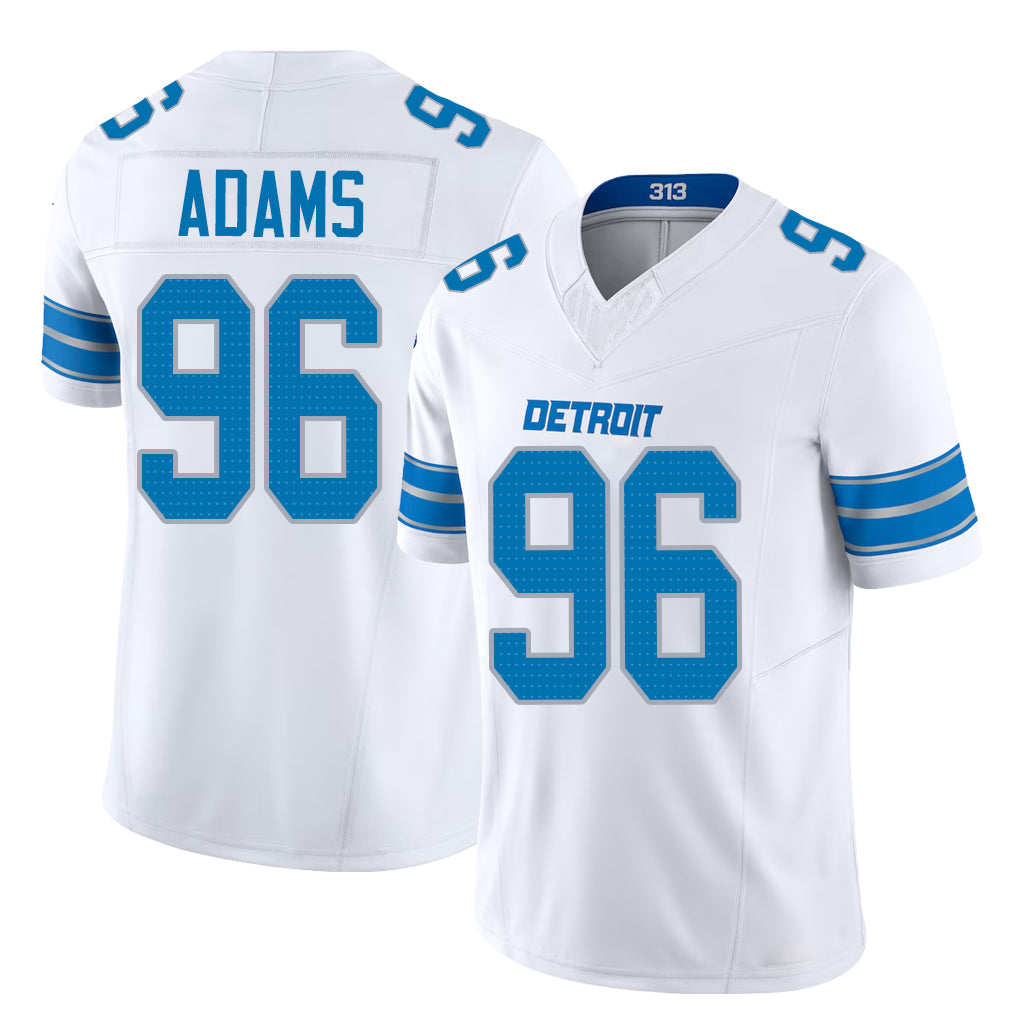 Detroit #96 Adams Player Football V Neck Short Sleeve White Jersey Myles For Men Youth Women Gift