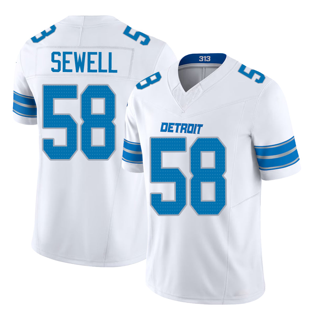 Detroit #58 Sewell Player Football V Neck Short Sleeve White Jersey Penei For Men Youth Women Gift