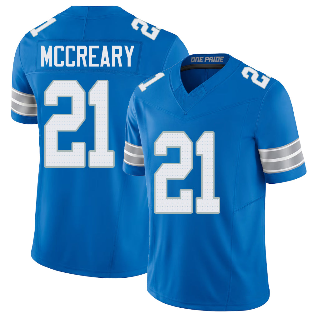 Detroit #21 McCreary Player Football V Neck Short Sleeve Blue Jersey Roger For Men Youth Women Gift