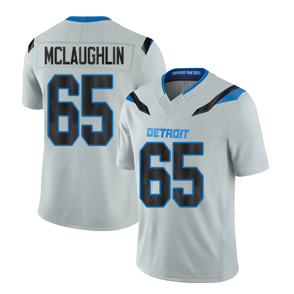 Detroit #65 McLaughlin Player Football V Neck Short Sleeve Silver Jersey Seth For Men Youth Women Gift