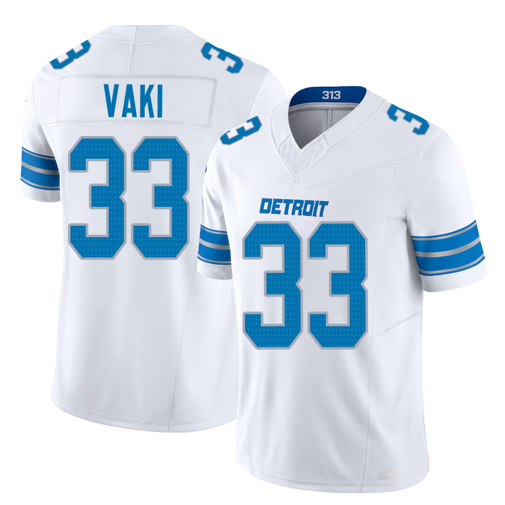 Detroit #33 Vaki Player Football V Neck Short Sleeve White Jersey Sione For Men Youth Women Gift