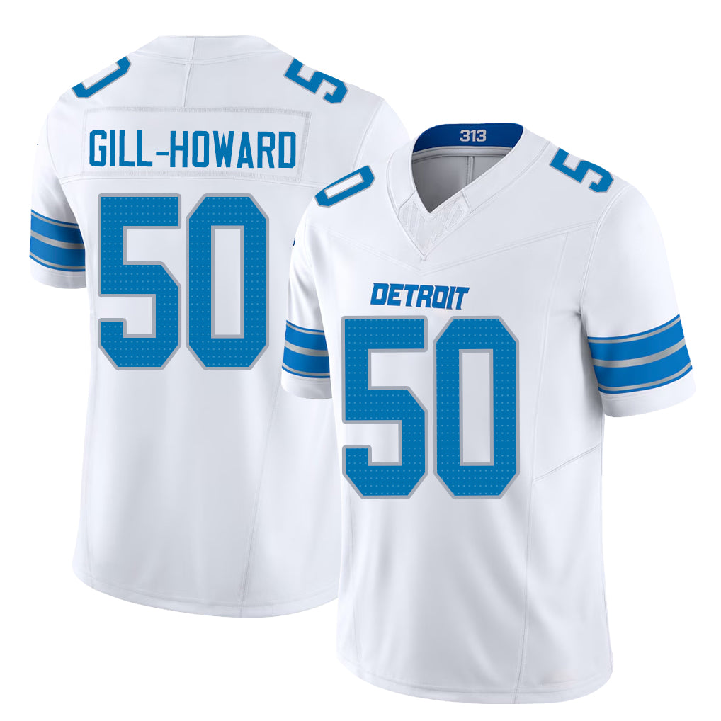 Detroit #50 Gill-Howard Player Football V Neck Short Sleeve White Jersey Skyler For Men Youth Women Gift