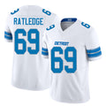 Detroit #69 Ratledge Player Football V Neck Short Sleeve White Jersey Tate For Men Youth Women Gift