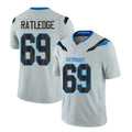 Detroit #69 Ratledge Player Football V Neck Short Sleeve Silver Jersey Tate For Men Youth Women Gift