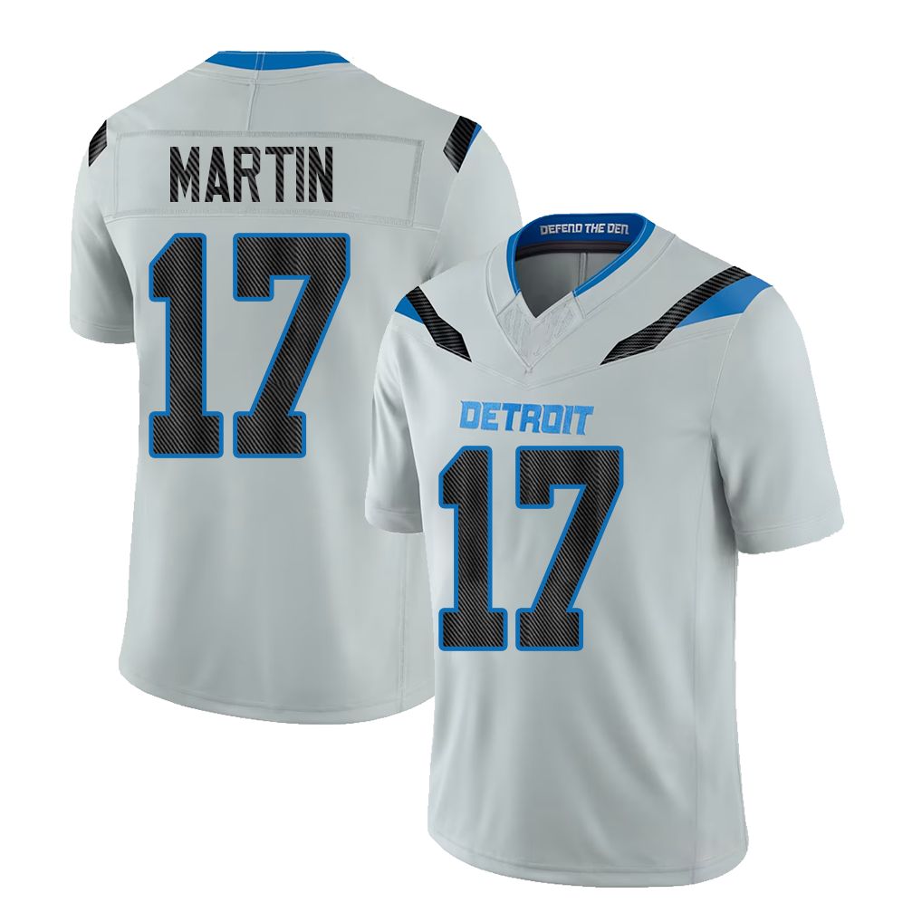 Detroit #17 Martin Player Football V Neck Short Sleeve Silver Jersey Tay For Men Youth Women Gift
