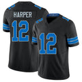 Detroit #12 Harper Player Football V Neck Short Sleeve Black Jersey Thomas For Men Youth Women Gift