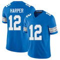 Detroit #12 Harper Player Football V Neck Short Sleeve Blue Jersey Thomas For Men Youth Women Gift