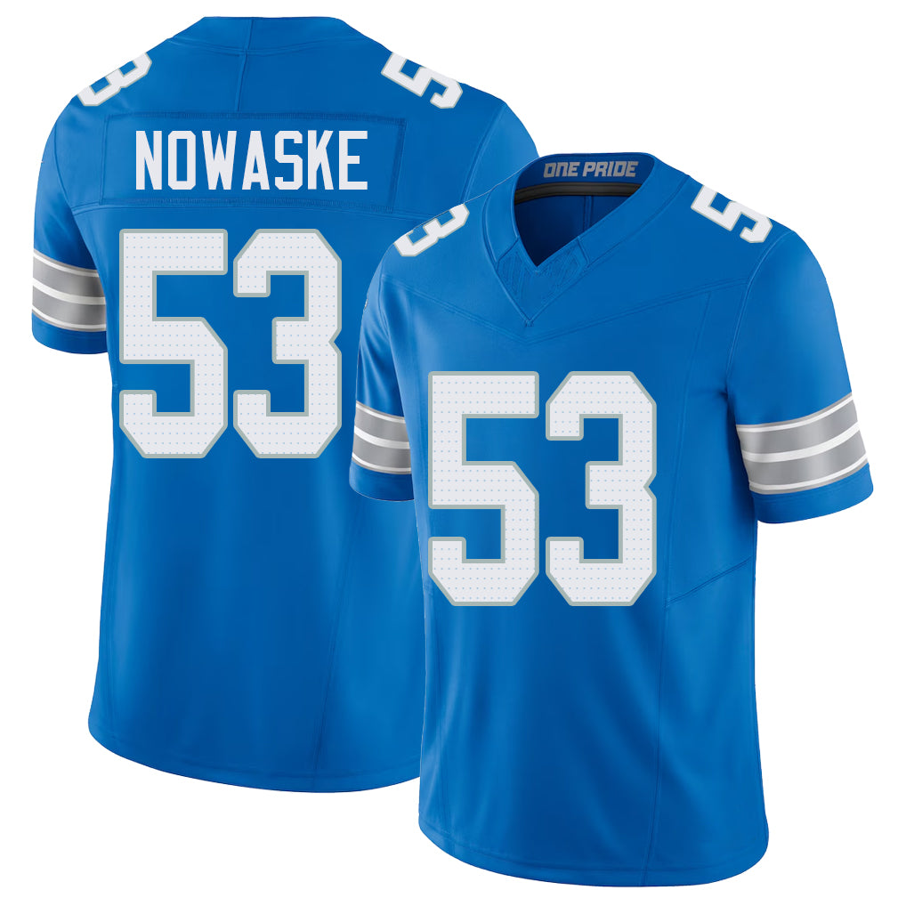 Detroit #53 Nowaske Player Football V Neck Short Sleeve Blue Jersey Trevor For Men Youth Women Gift