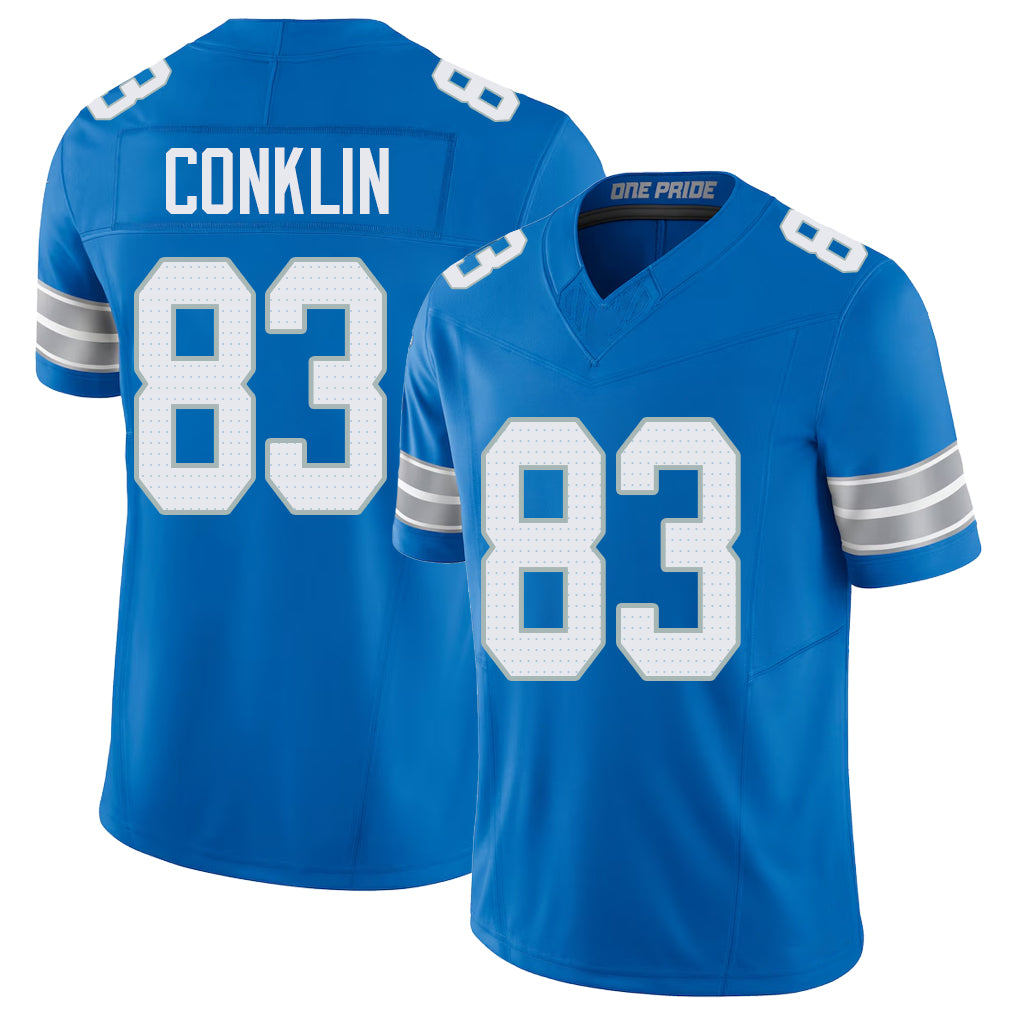 Detroit #83 Conklin Player Football V Neck Short Sleeve Blue Jersey Tyler For Men Youth Women Gift