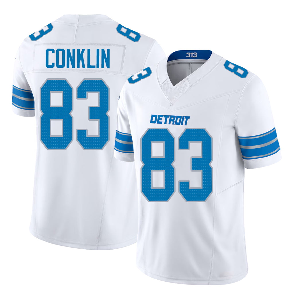 Detroit #83 Conklin Player Football V Neck Short Sleeve White Jersey Tyler For Men Youth Women Gift