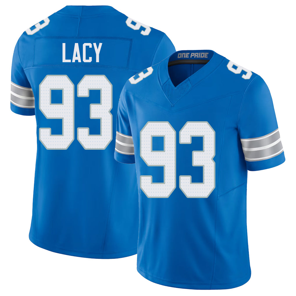 Detroit #93 Lacy Player Football V Neck Short Sleeve Blue Jersey Tyler For Men Youth Women Gift