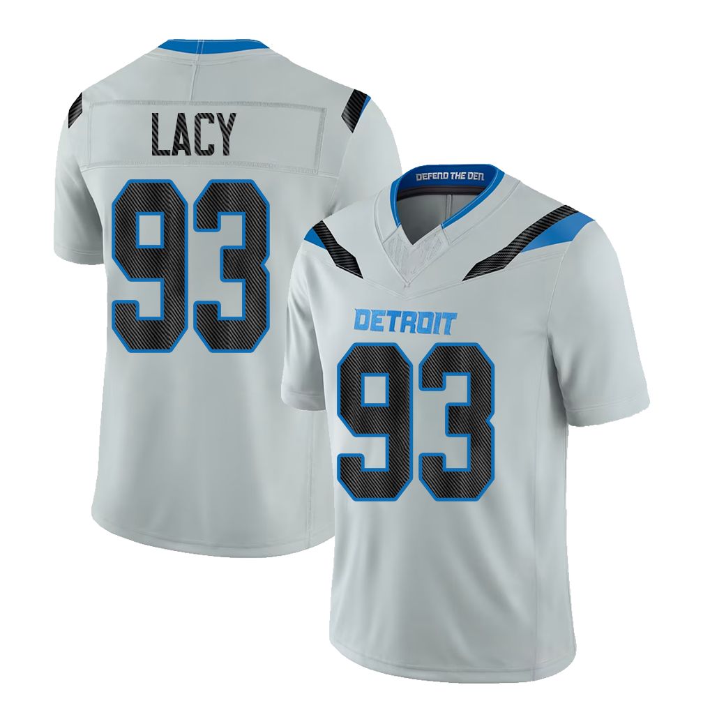 Detroit #93 Lacy Player Football V Neck Short Sleeve Silver Jersey Tyler For Men Youth Women Gift