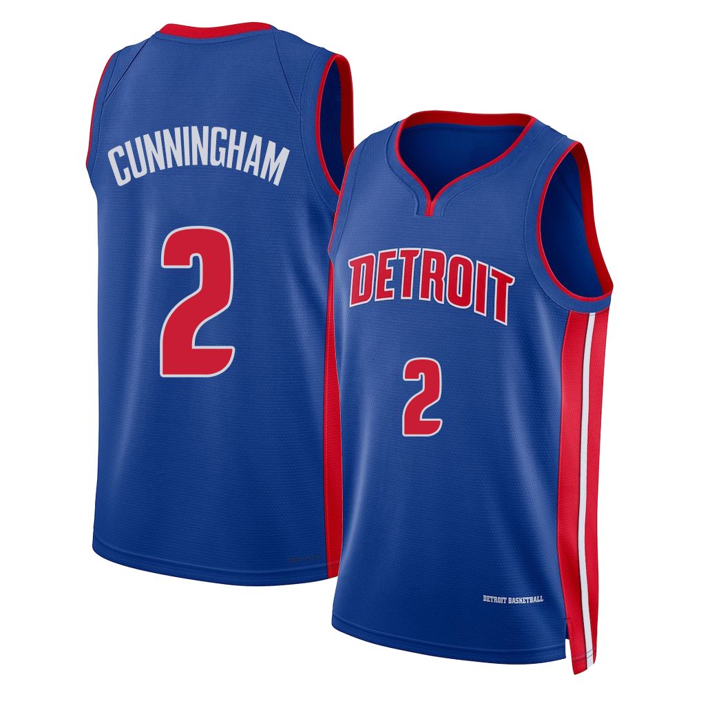 Detroit #2 Cunningham Player Basketball Sleeveless Blue Jersey Cade For Adult Youth