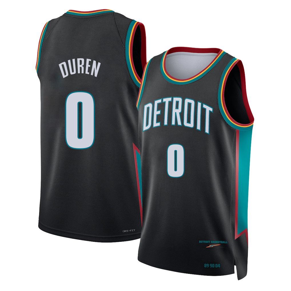 Detroit #0 Duren Player Basketball Sleeveless Charcoal Jersey Jalen For Adult Youth