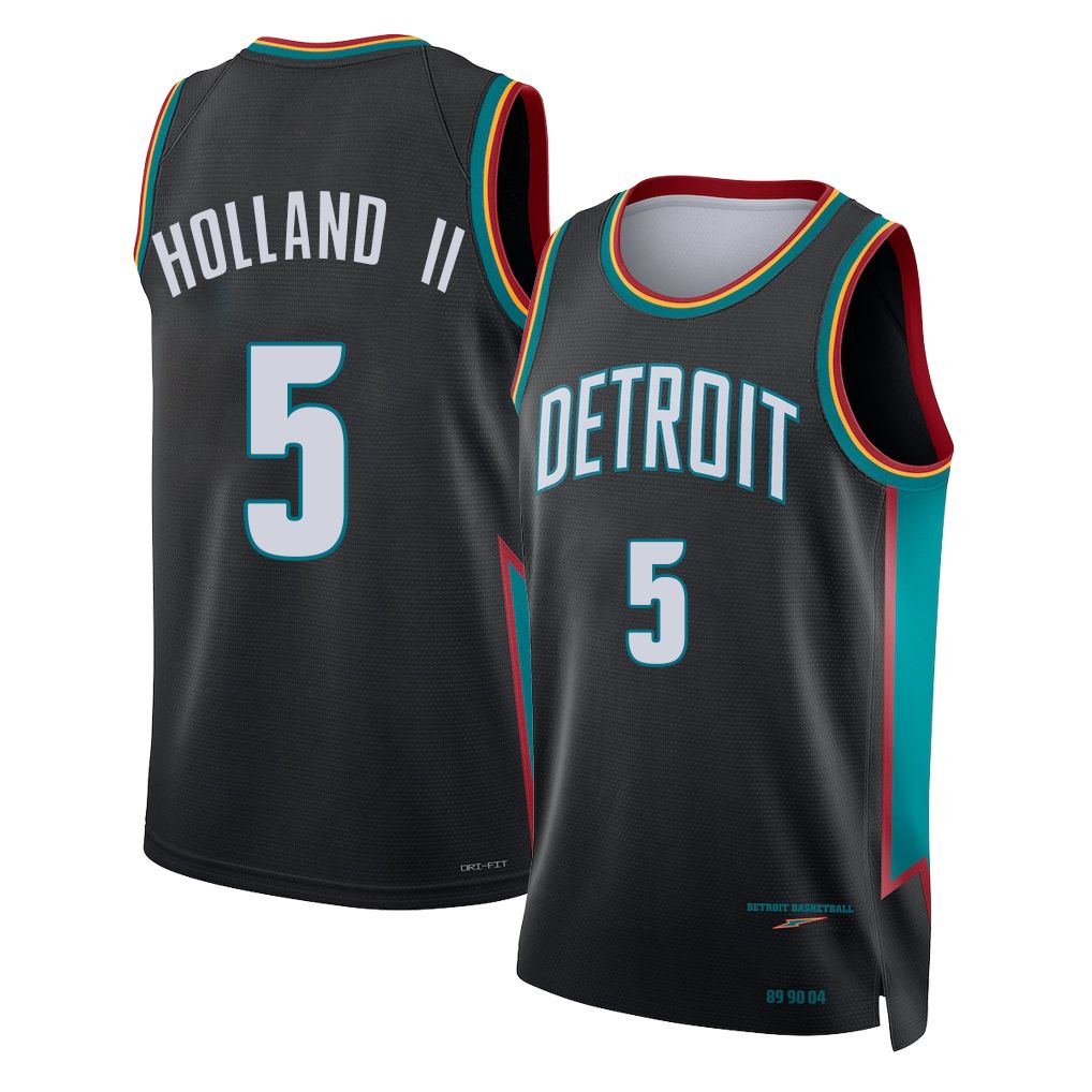 Detroit #5 Holland II Player Basketball Sleeveless Charcoal Jersey Ronald For Adult Youth